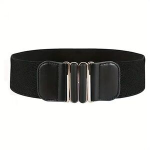 Black Elastic Wide Waist Belt with Metal Clasp